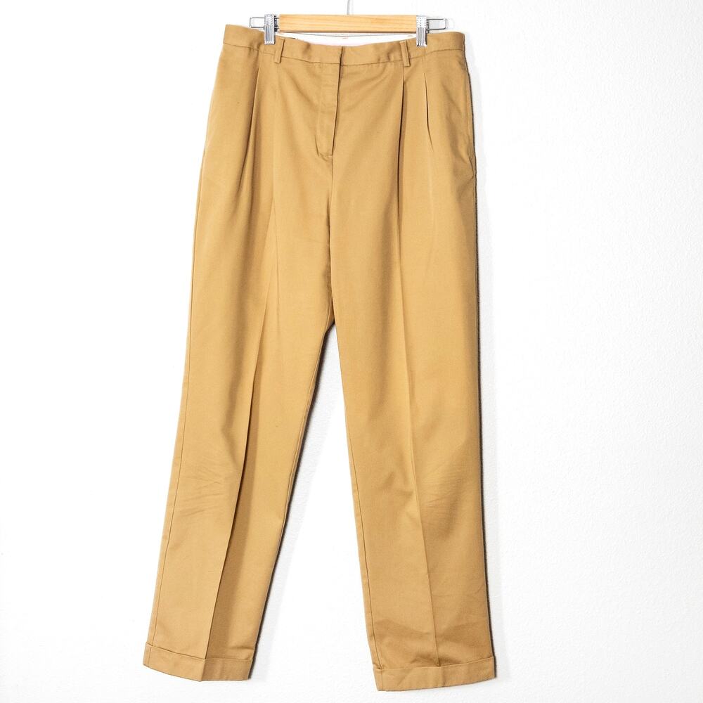 Lands End Khaki Pleated Trousers Size 12 Minimalist Officewear Pants